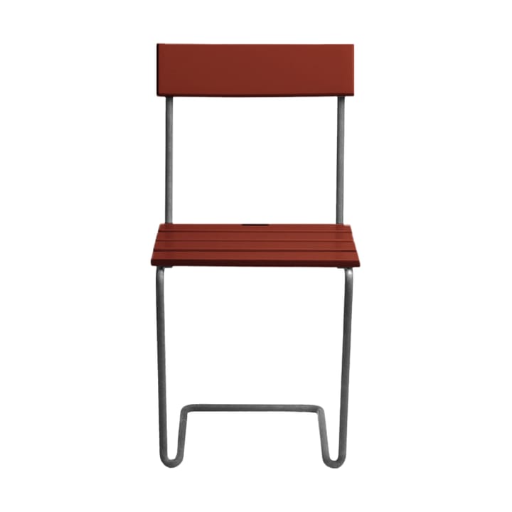 Stol 1, Dark red lacquered oak-galvanized base Grythyttan Stålmöbler