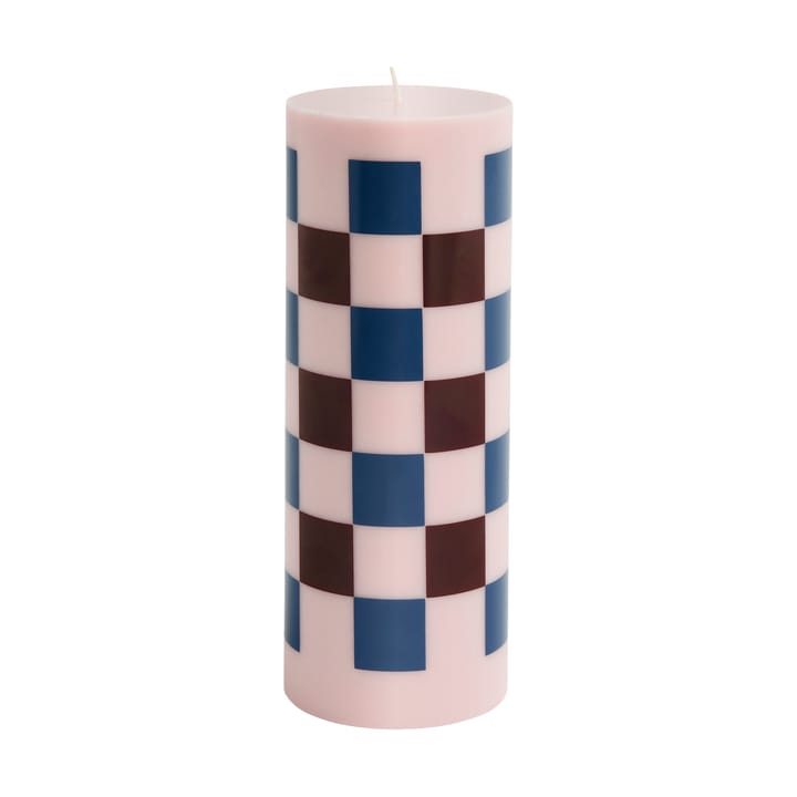 Column Candle bloklys large 25 cm - Pink-bordeaux-dark blue check - HAY