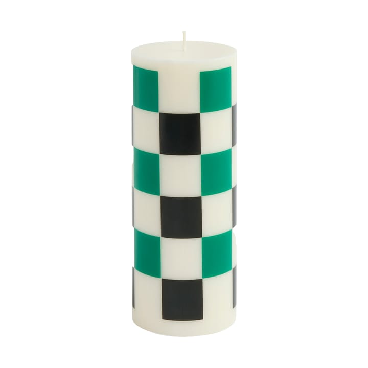 Column Candle bloklys medium 20 cm - Off white-green-black check - HAY