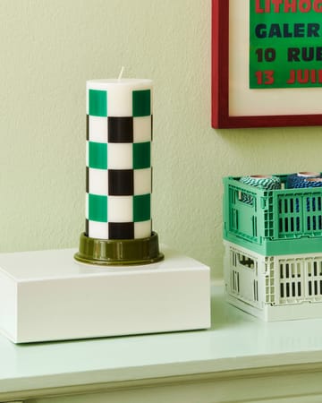 Column Candle bloklys medium 20 cm - Off white-green-black check - HAY