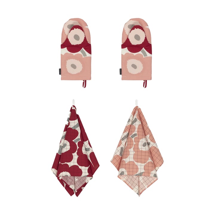 Pieni Unikko forkl�æde+grydevante 4 dele - Cotton-dark cherry-rose - Marimekko