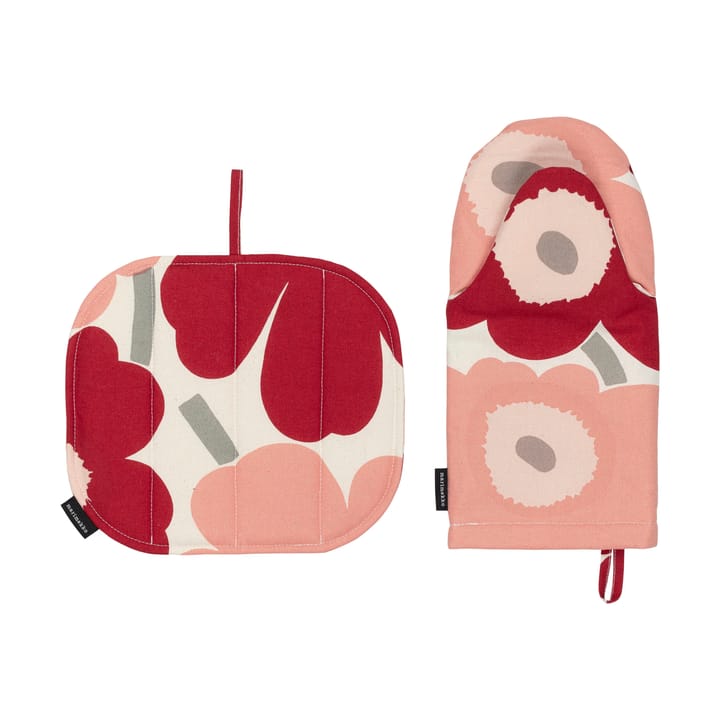 Pieni Unikko grydevante + grydelapper 2 dele, Cotton-dark cherry-rose Marimekko