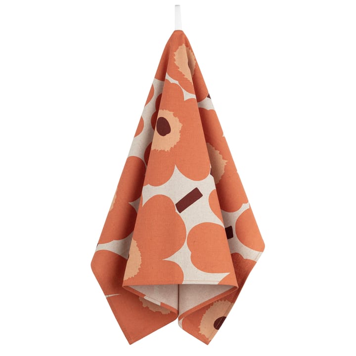 Pieni Unikko viskestykke bomuld/hør 47x70 cm, Beige/Orange/Brun Marimekko