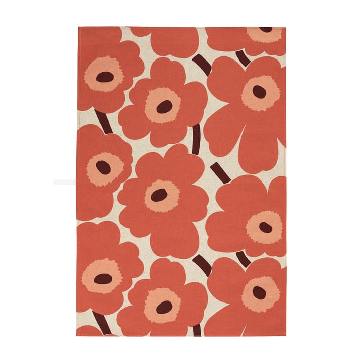 Pieni Unikko viskestykke bomuld/hør 47x70 cm, Beige/Orange/Brun Marimekko