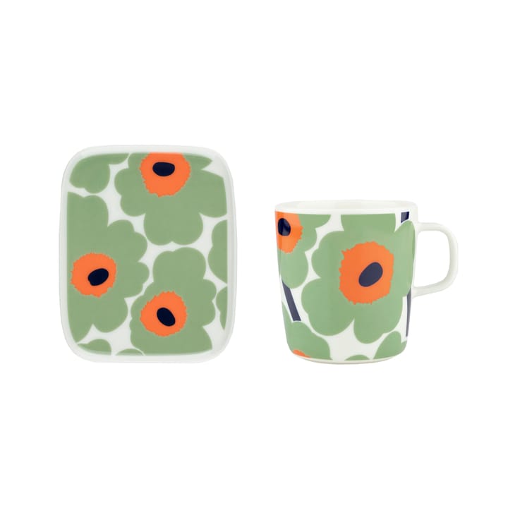 Unikko kop 40 cl + tallerken 12x15 cm - White-sage-orange-dark blue - Marimekko