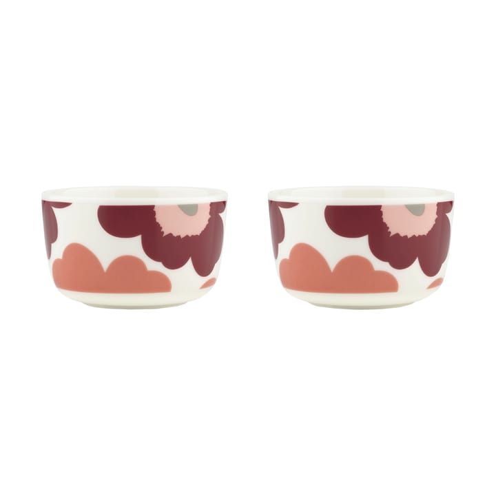 Unikko skål 2,5 dl 2-pak - White-dark cherry-salmon red - Marimekko