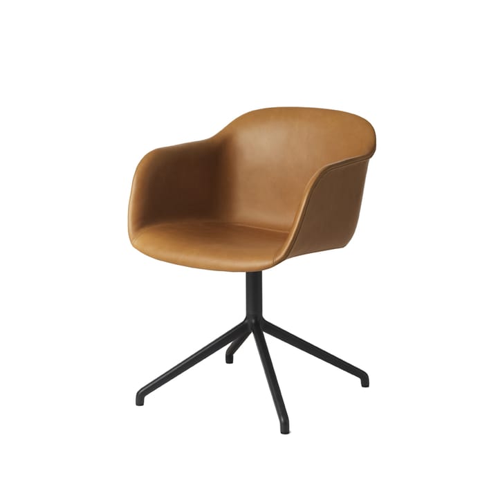 Fiber armchair drejebase med retur kontorsstol - Cognac leather-anthracite black - Muuto