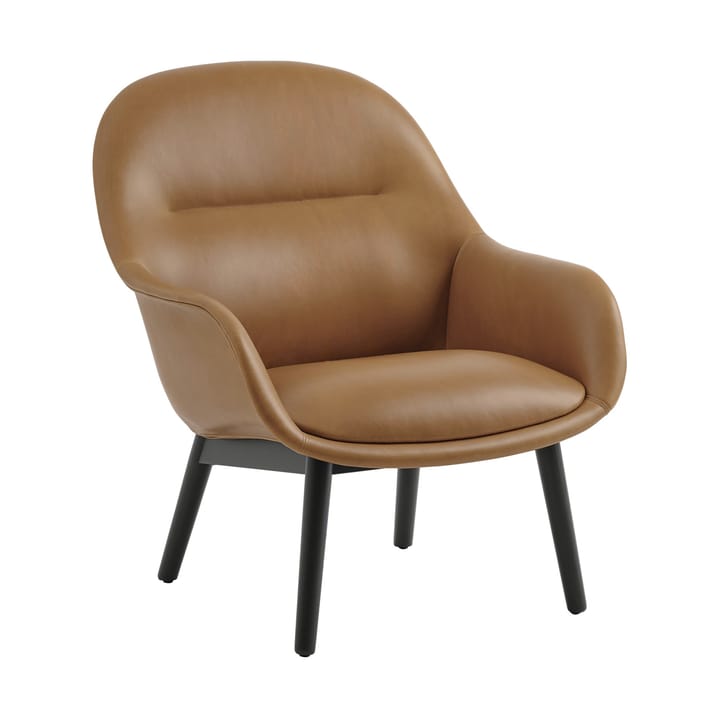 Fiber Lounge lænestol med egetræben - Refine leather cognac-black - Muuto