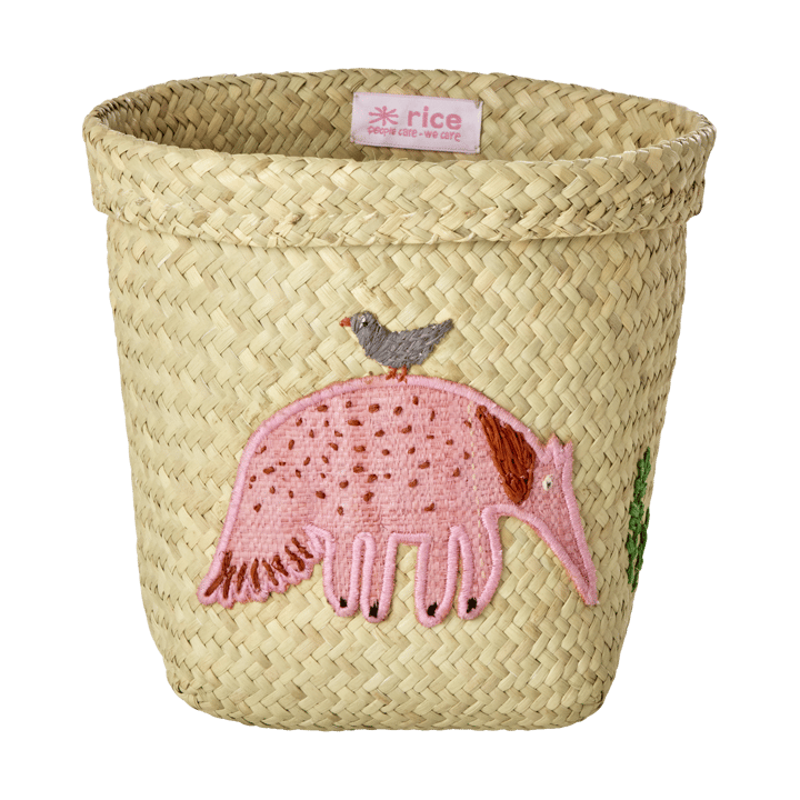 Rice raffia opbevaringskurv rund 2 dele, Animal Embroidery-Pink-Orange RICE