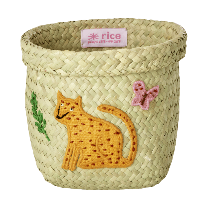 Rice raffia opbevaringskurv rund 2 dele, Animal Embroidery-Pink-Orange RICE