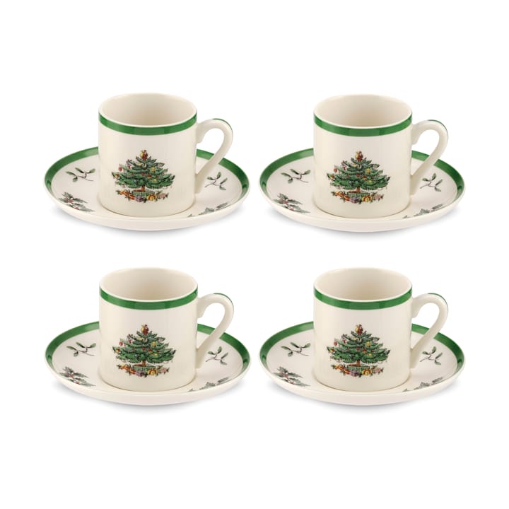 Christmas Tree espressokop og underkop 9 cl 4-pak - White-green-red - Spode