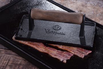 Bacon- og grillpress støbejern med træhåndtag - 21x11 cm - Victoria